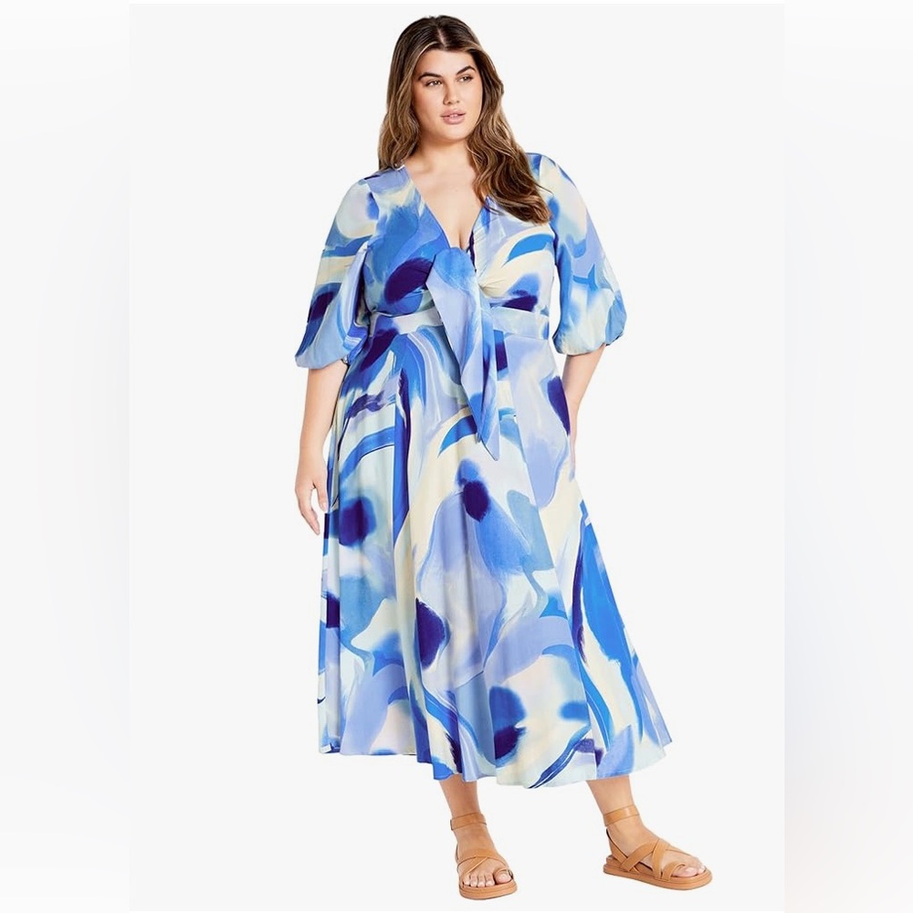 City Chic flowy  Blue and White Floral Dress 18W